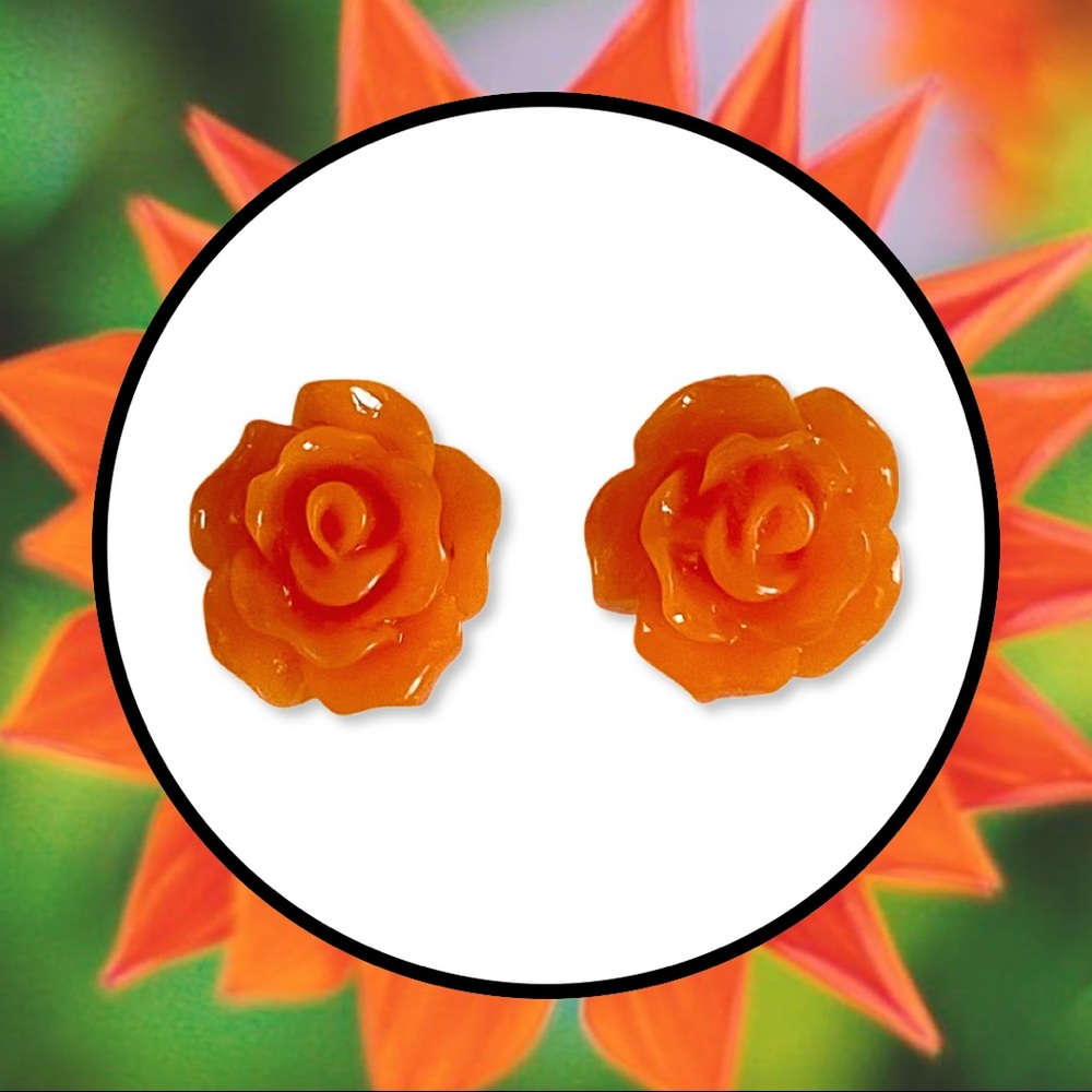 Orange Flower Stud Earrings
